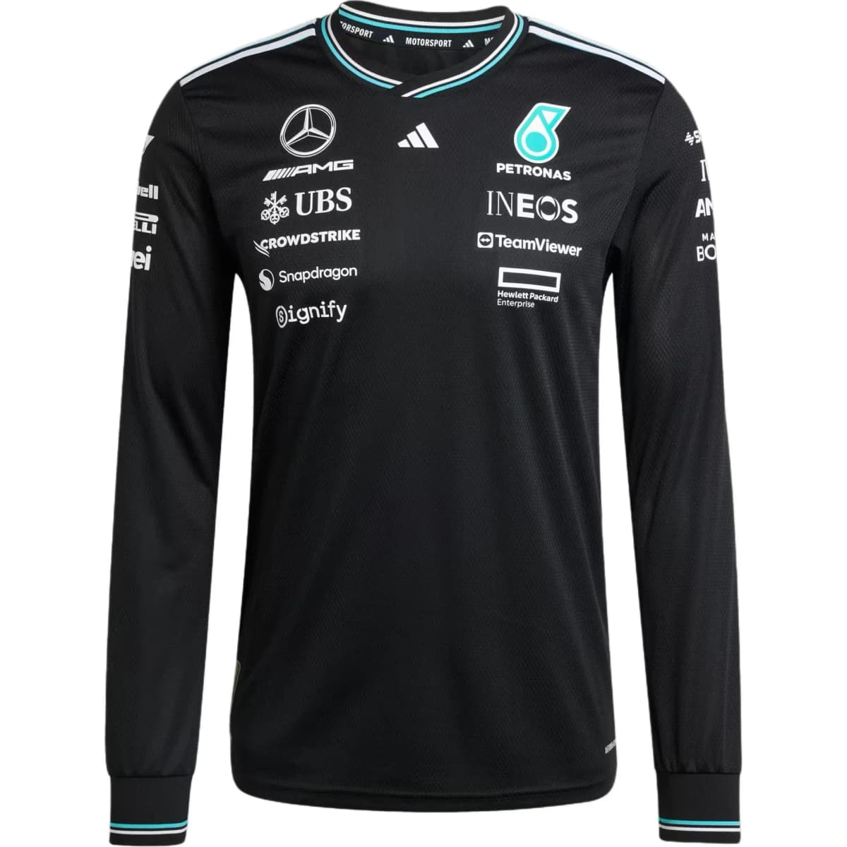 adidas x MERCEDES-AMG Collaboration AEROREADY SS25 PETRONAS F1 Formula One Team Casual Slim Fit Comfort Long Sleeve Racing T-Shirt Men's Black