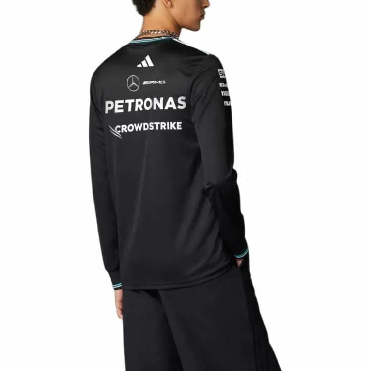 adidas x MERCEDES-AMG Collaboration AEROREADY SS25 PETRONAS F1 Formula One Team Casual Slim Fit Comfort Long Sleeve Racing T-Shirt Men's Black 3