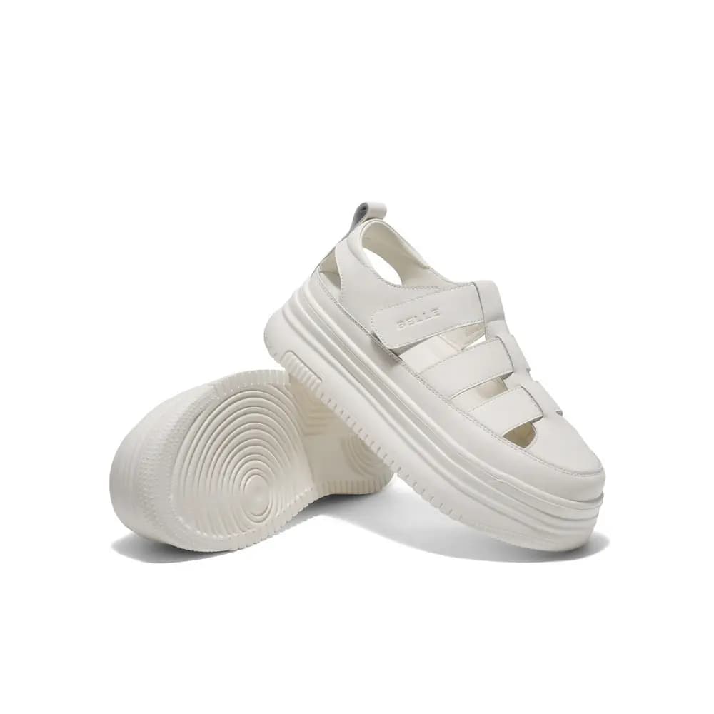 Belle Closed-Toe Chunky Platform Espadrille White Shoes Comfort Trendy Breathable Versatile Roman Sandals 4.5CM Women's Beige 5