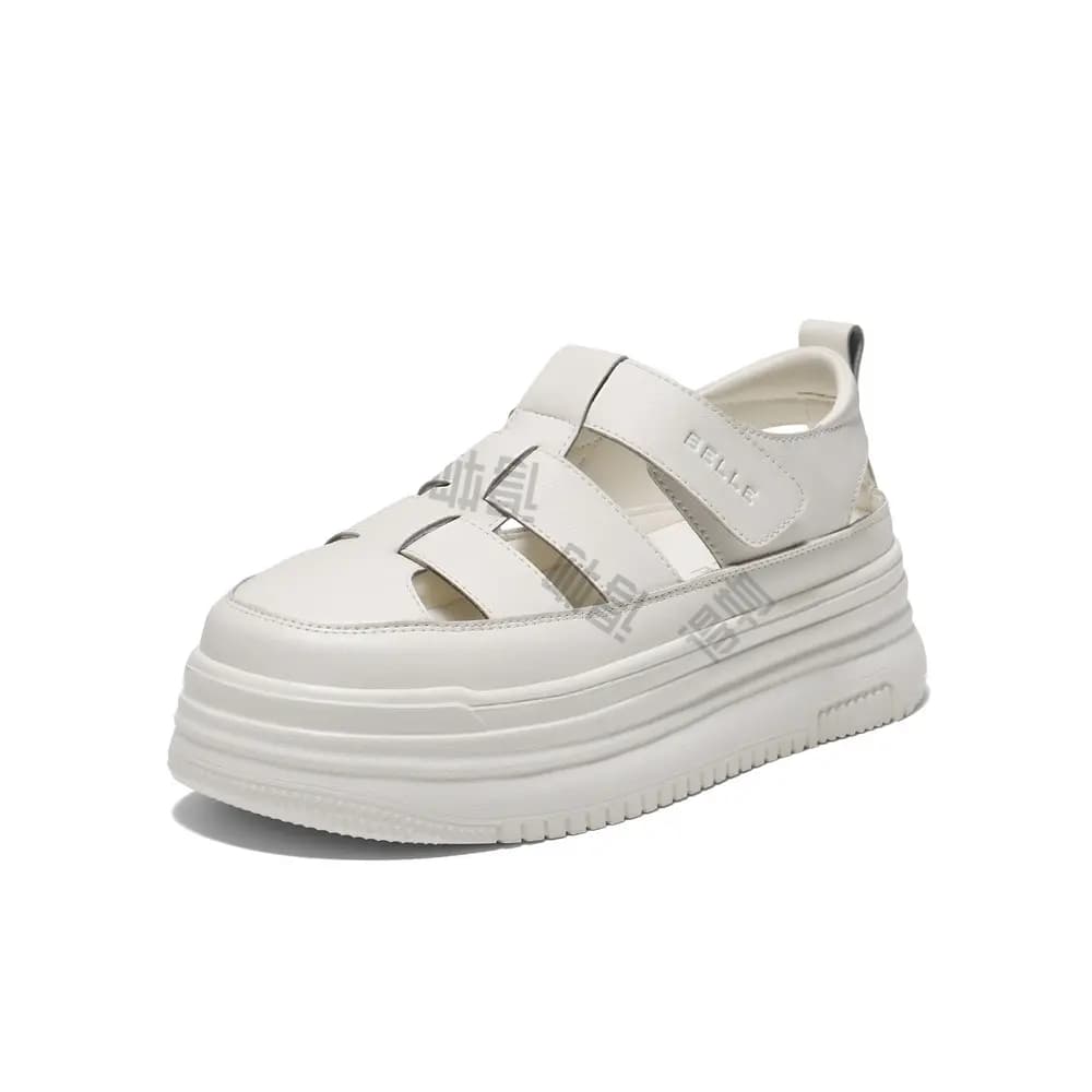 Belle Closed-Toe Chunky Platform Espadrille White Shoes Comfort Trendy Breathable Versatile Roman Sandals 4.5CM Women's Beige 2