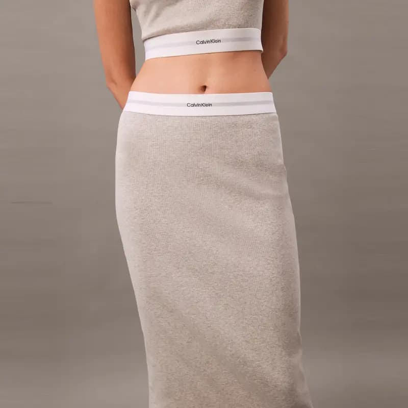 CALVIN KLEIN Modern Ribbed Bodycon Uzun Don Qadın 7