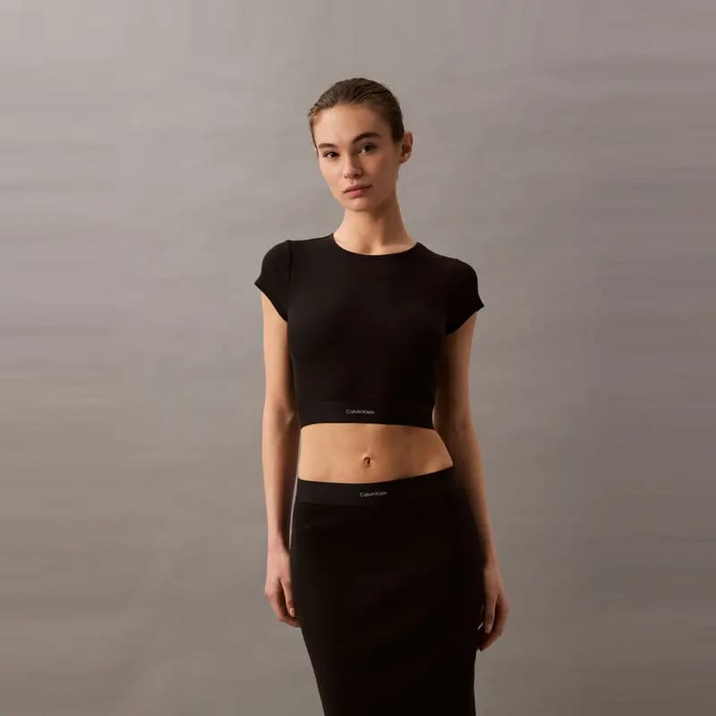 CALVIN KLEIN Modern Ribbed Bodycon Uzun Don Qadın 12