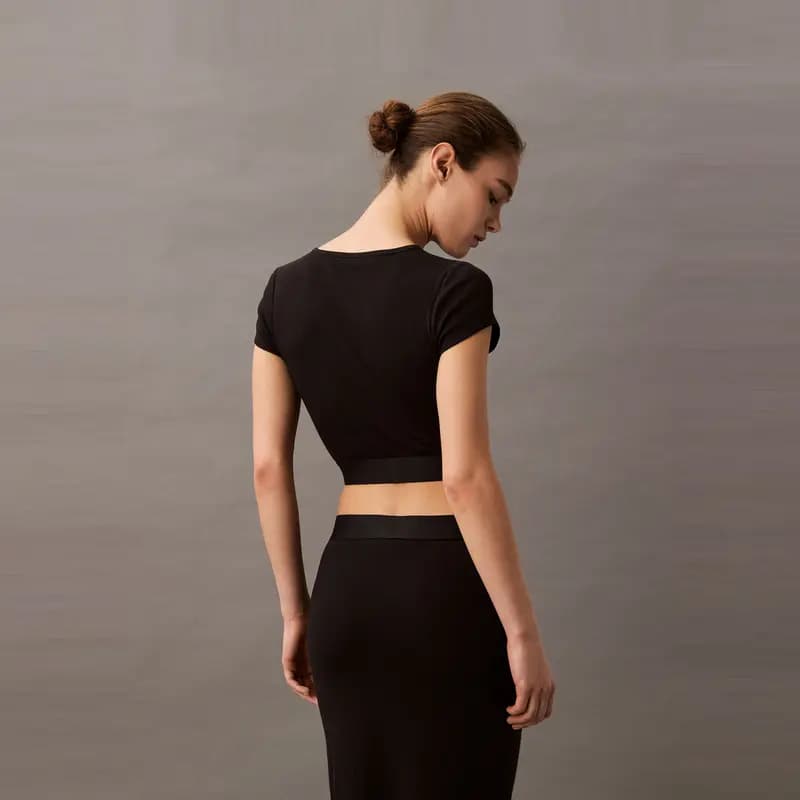 CALVIN KLEIN Modern Ribbed Bodycon Uzun Don Qadın 13