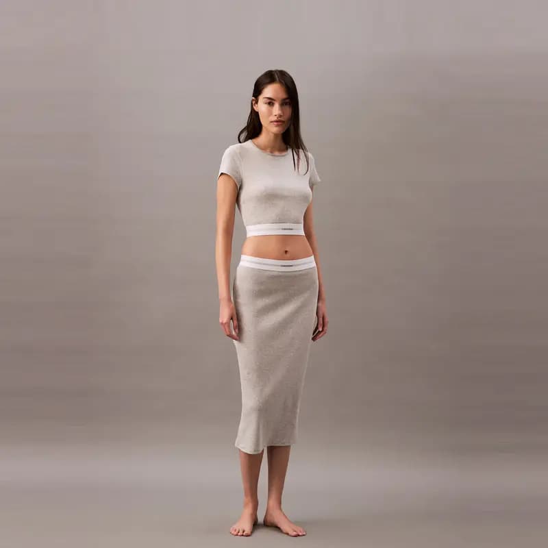 CALVIN KLEIN Modern Ribbed Bodycon Uzun Don Qadın 4
