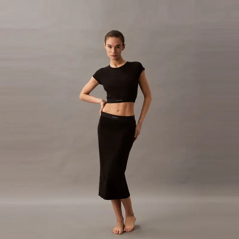 CALVIN KLEIN Modern Ribbed Bodycon Uzun Don Qadın 11