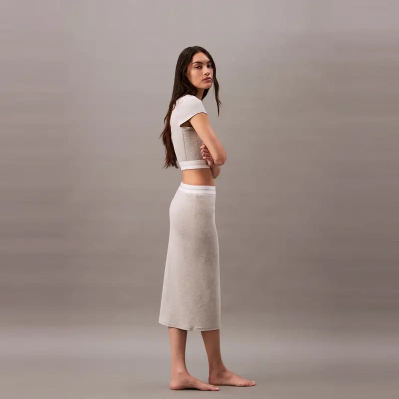 CALVIN KLEIN Modern Ribbed Bodycon Uzun Don Qadın 6