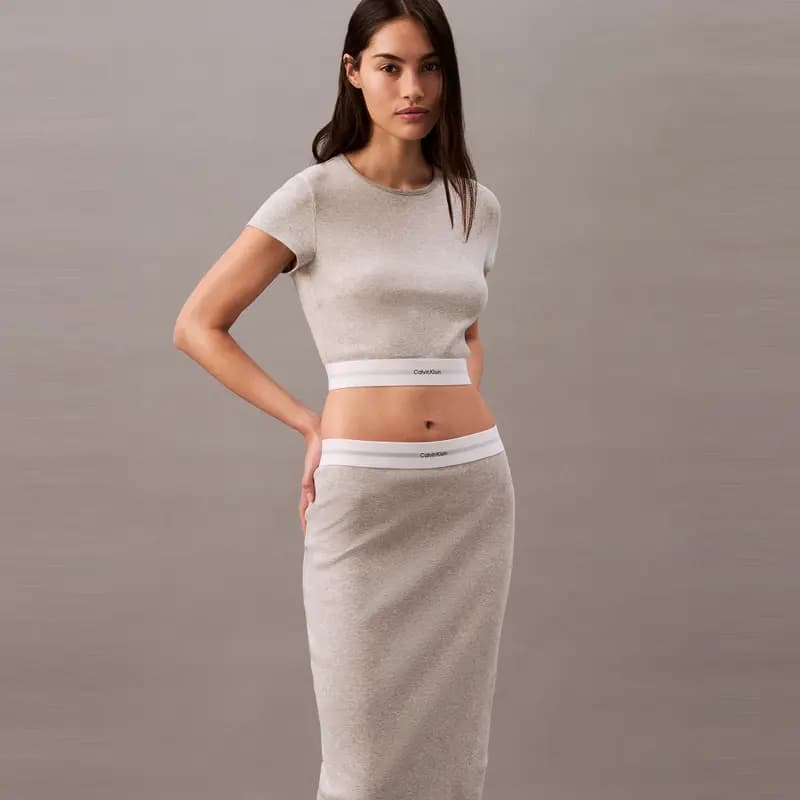CALVIN KLEIN Modern Ribbed Bodycon Uzun Don Qadın 3