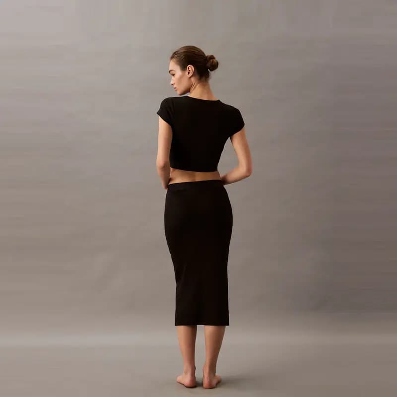 CALVIN KLEIN Modern Ribbed Bodycon Uzun Don Qadın 14