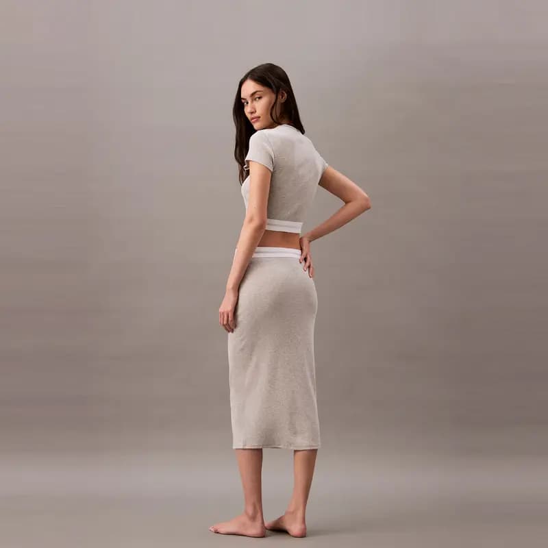 CALVIN KLEIN Modern Ribbed Bodycon Uzun Don Qadın 5