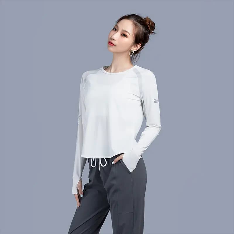 Monster Guardians Ultimate Tech Series Women's High-Stretch Lightweight Perforated Letter Reflective Long Sleeve Workout Top White 2