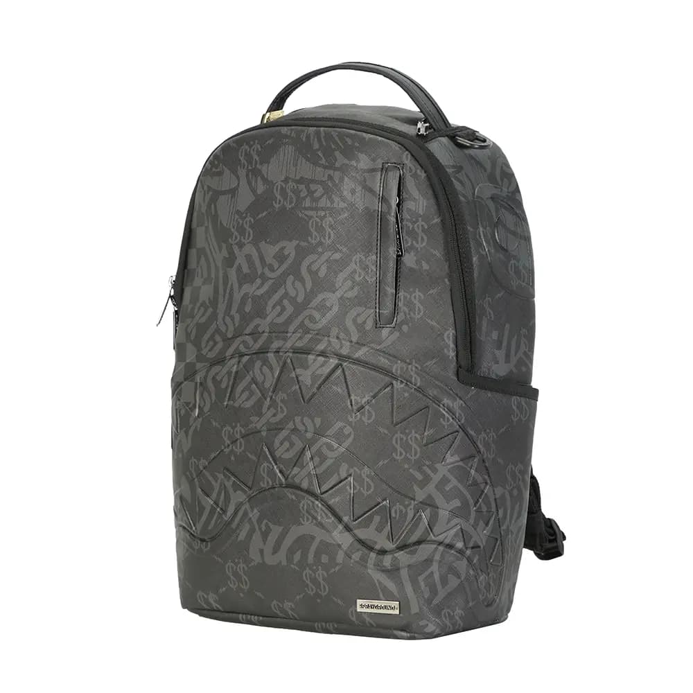 SPRAYGROUND Shark Large Logo Shark Mouth American Dollar Graffiti Print PVC (Polyvinyl Chloride) Backpack Unisex Black 3