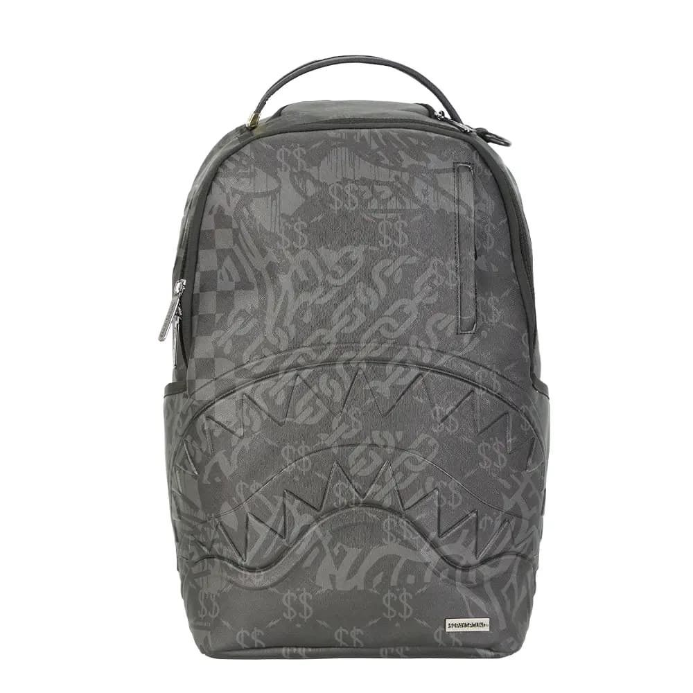 SPRAYGROUND Shark Large Logo Shark Mouth American Dollar Graffiti Print PVC (Polyvinyl Chloride) Backpack Unisex Black