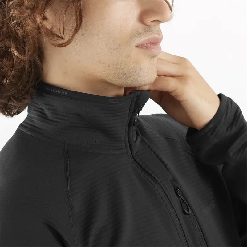 SALOMON ESSENTIAL LIGHTWARM Comfort Solid Color Breathable Long Sleeve Hiking Jacket Men's Black 3