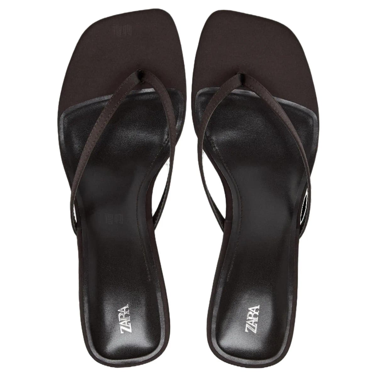 ZARA Commute Versatile Streetwear Satin Mid-Heel Thong Slide Sandals Slip-Resistant Flip Flops Women's Brown 4