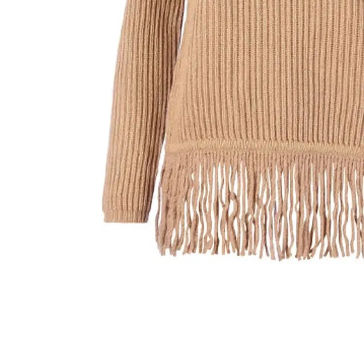 MaxMara Wool Knit Fringed Hem Pullover Sweater Women's Camel 6