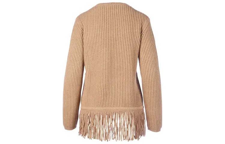 MaxMara Wool Knit Fringed Hem Pullover Sweater Women's Camel 2