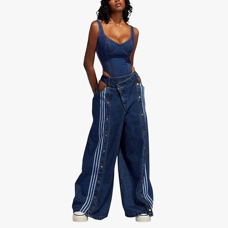 Adidas Originals Ivy Park Qadın Wide Leg Cins Şalvar Tünd Denim 6