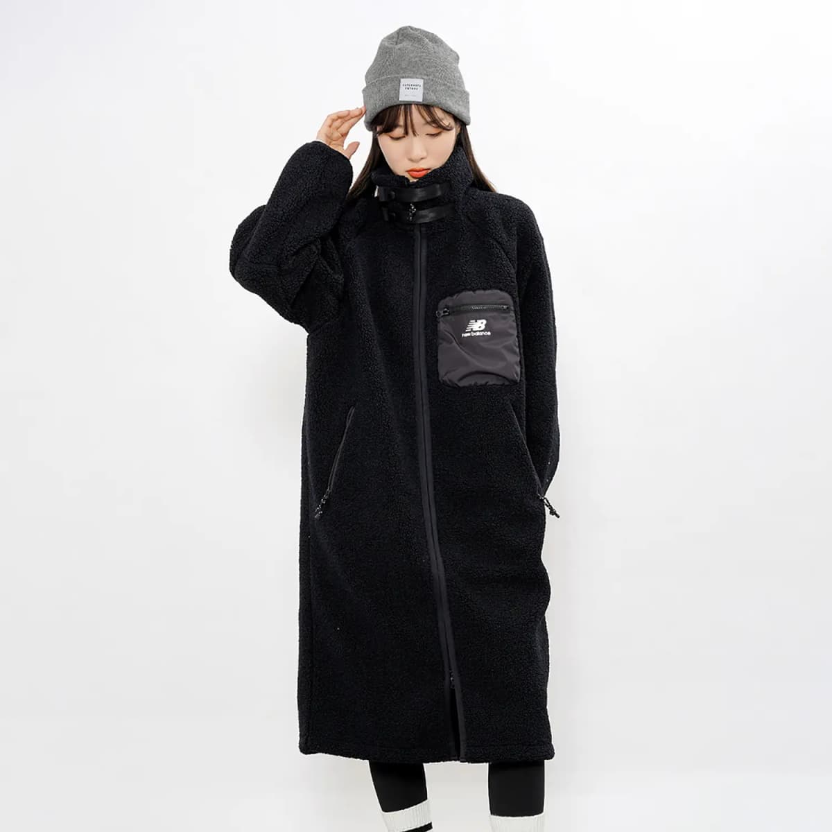 New Balance Long Fleece Shearling Coat Women's Black 5
