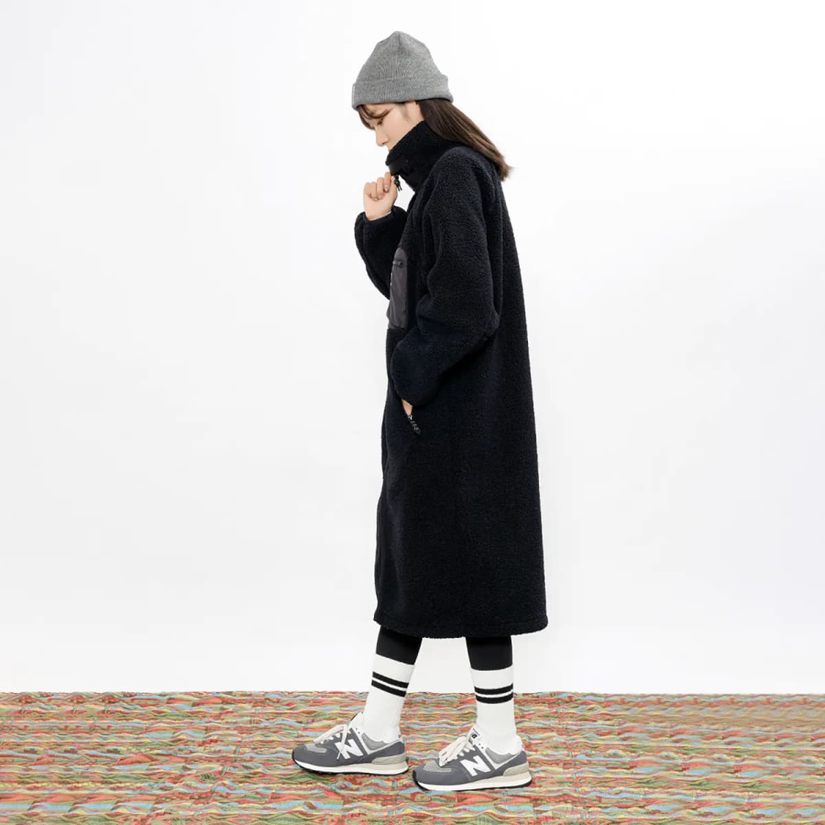 New Balance Long Fleece Shearling Coat Women's Black 4
