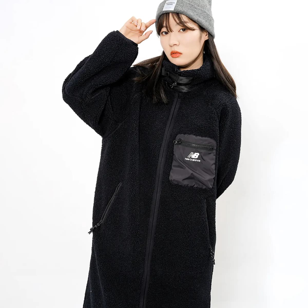 New Balance Long Fleece Shearling Coat Women's Black 3