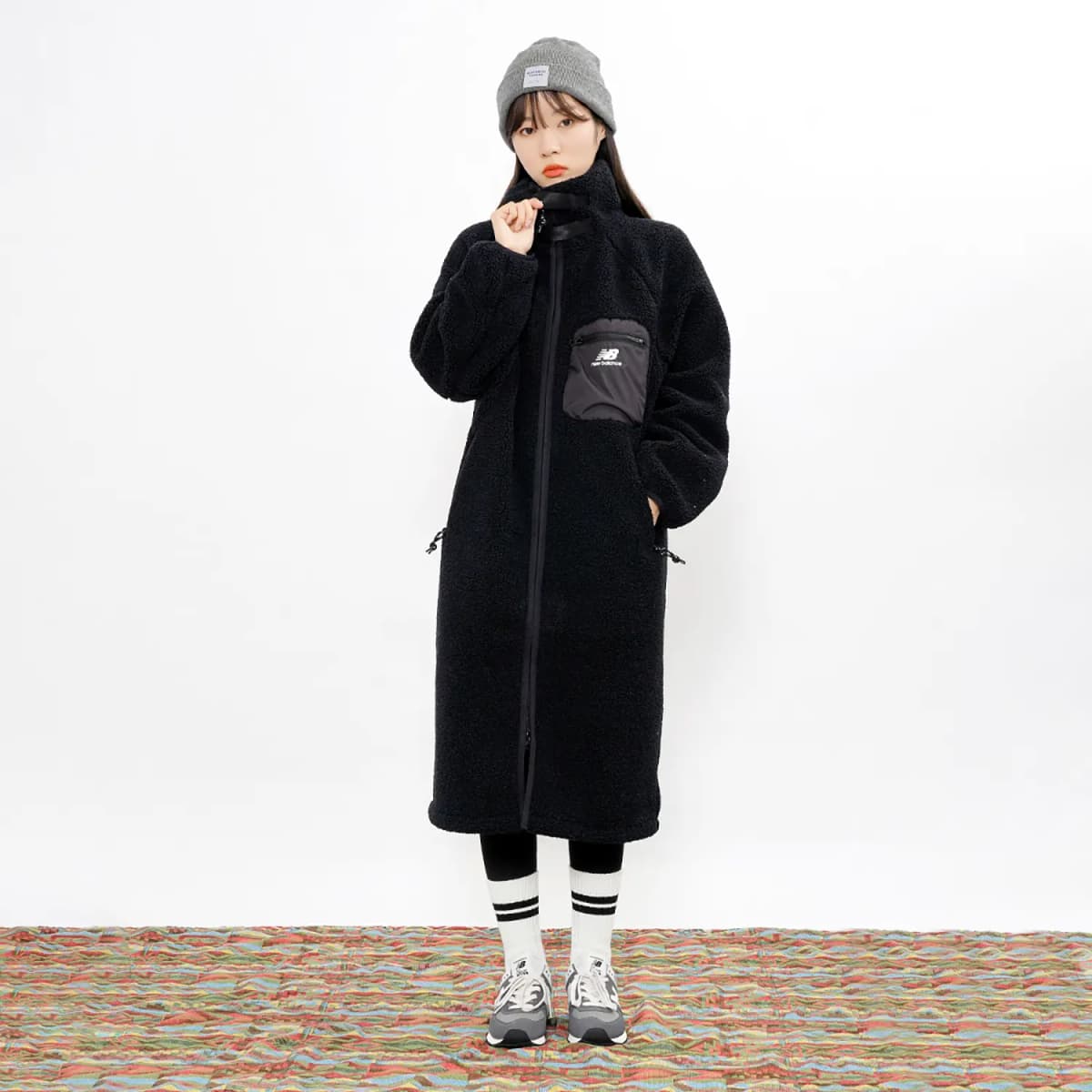 New Balance Long Fleece Shearling Coat Women's Black 7