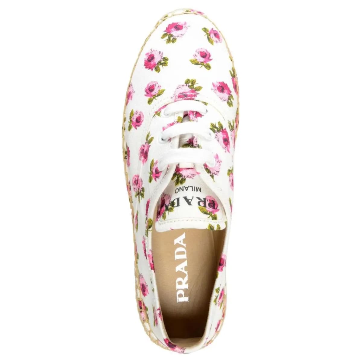 PRADA Flats Lace-Up Fisherman Shoes Women's White-Red 4