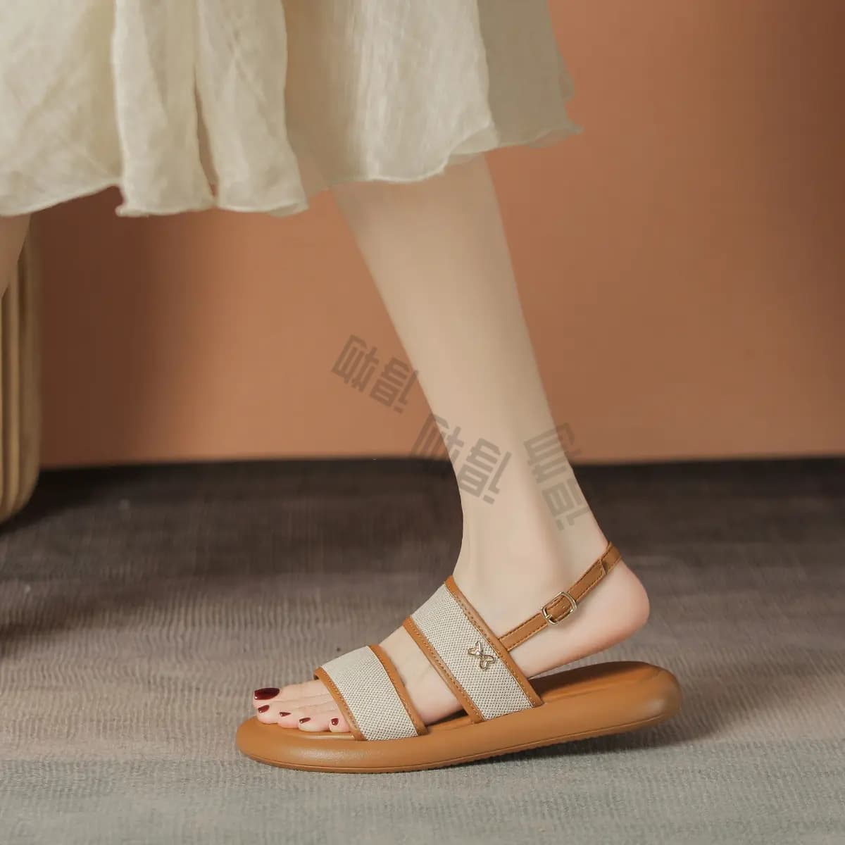 ZHR Seaside Holiday Travel Outfit Ethnic Print Trendy Personality Unique Design Elegant Yama Style Embroidery Craft Outdoor Travel Slip-Resistant Comfortable Simple Soft Casual Versatile Open-Toe Single Strap Sandals Women's 5