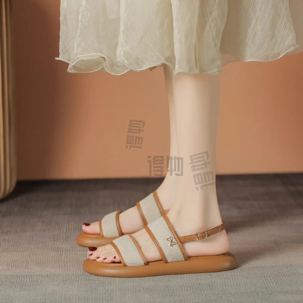 ZHR Seaside Holiday Travel Outfit Ethnic Print Trendy Personality Unique Design Elegant Yama Style Embroidery Craft Outdoor Travel Slip-Resistant Comfortable Simple Soft Casual Versatile Open-Toe Single Strap Sandals Women's 6
