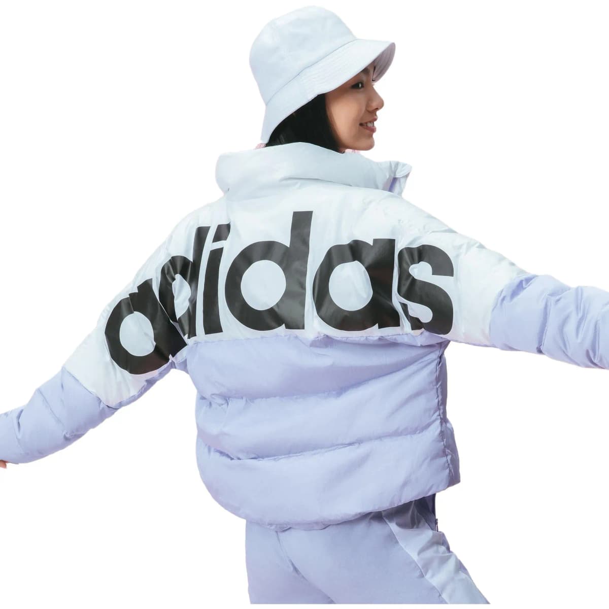 adidas neo W Icons+ Large Logo Print Color-Block Stand Collar Down Jacket Winter Women's White 4