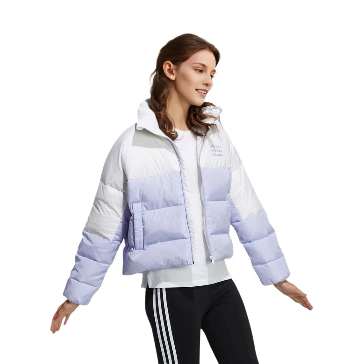 adidas neo W Icons+ Large Logo Print Color-Block Stand Collar Down Jacket Winter Women's White 5