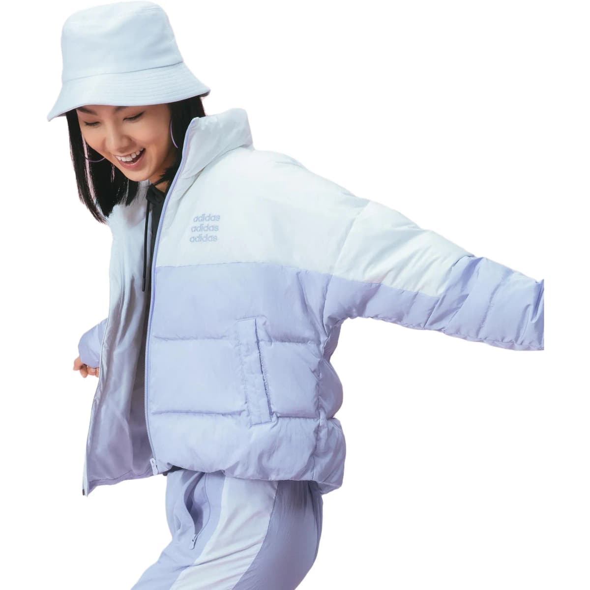 adidas neo W Icons+ Large Logo Print Color-Block Stand Collar Down Jacket Winter Women's White 3
