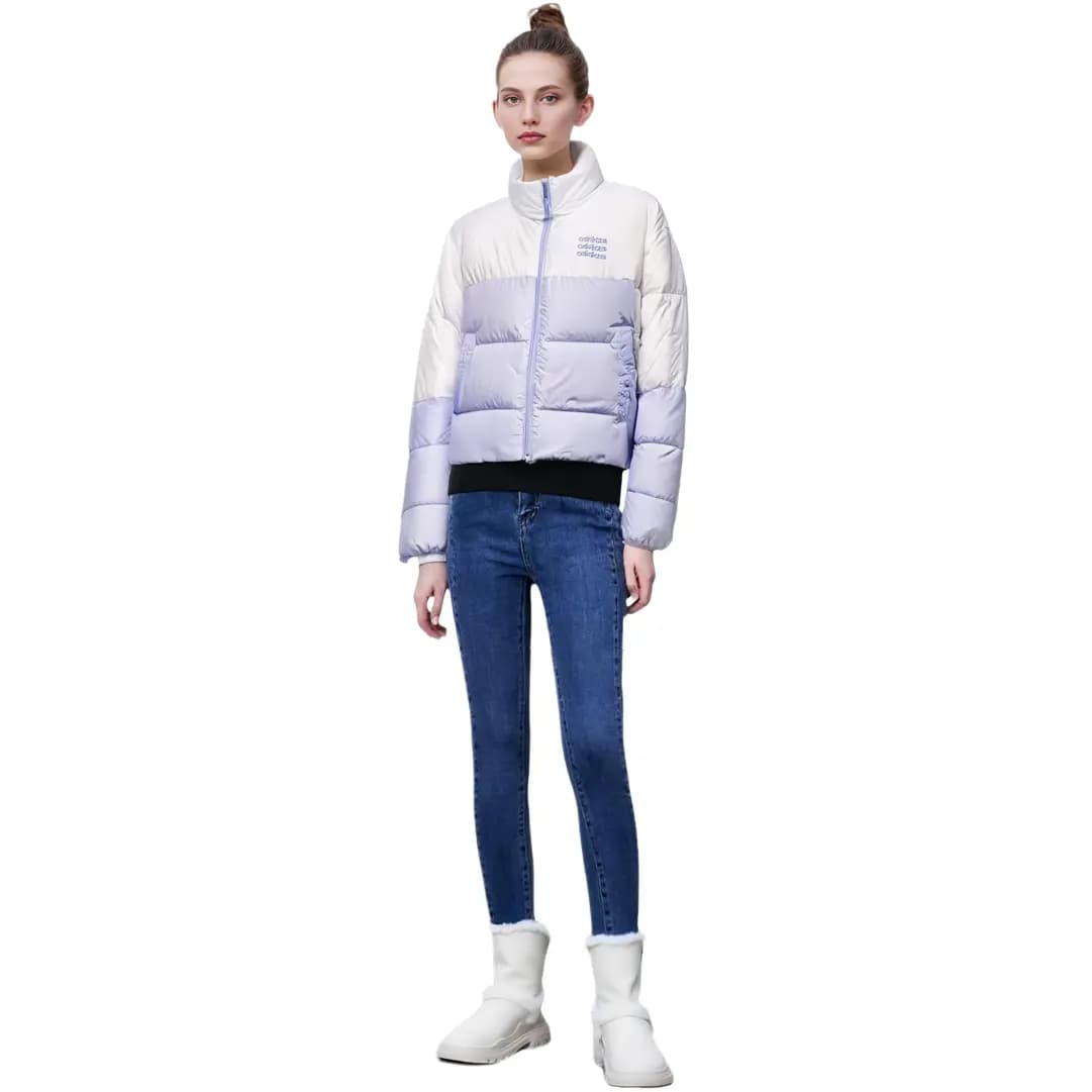 adidas neo W Icons+ Large Logo Print Color-Block Stand Collar Down Jacket Winter Women's White 6