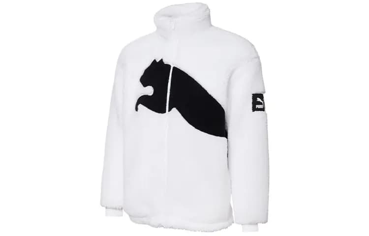 Puma Sherpa Contrast Large Logo Faux Shearling Warm Jacket Men's White
