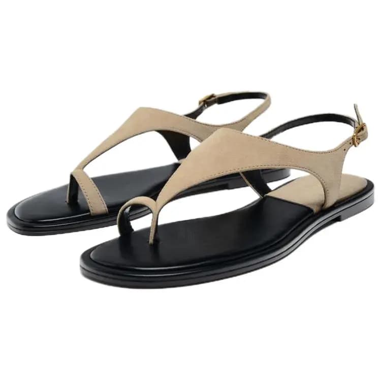 ZARA Suede Leather Cross-Strap Sandals Women's Taupe 2