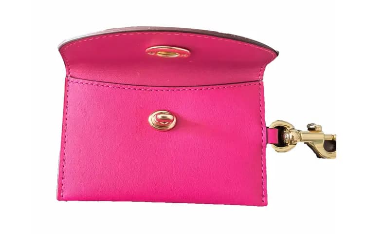 COACH 10 Charm Leather Card Case Women's Rose Red 3