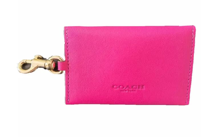 COACH 10 Charm Leather Card Case Women's Rose Red 2