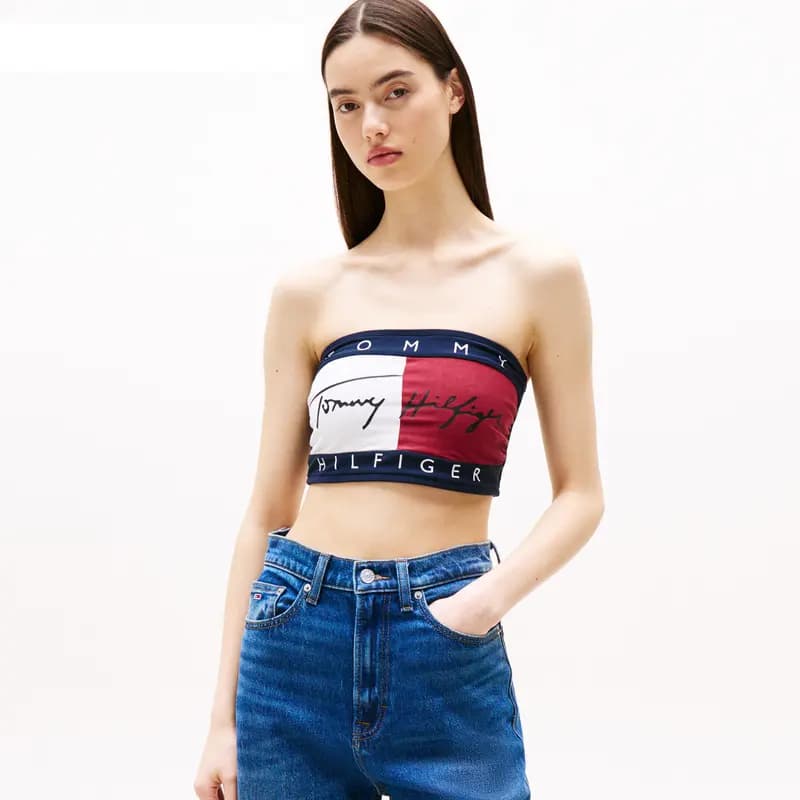 Tommy Hilfiger Rəngli Qadın Bustier Topu Ağ/Qırmızı/Göy 5