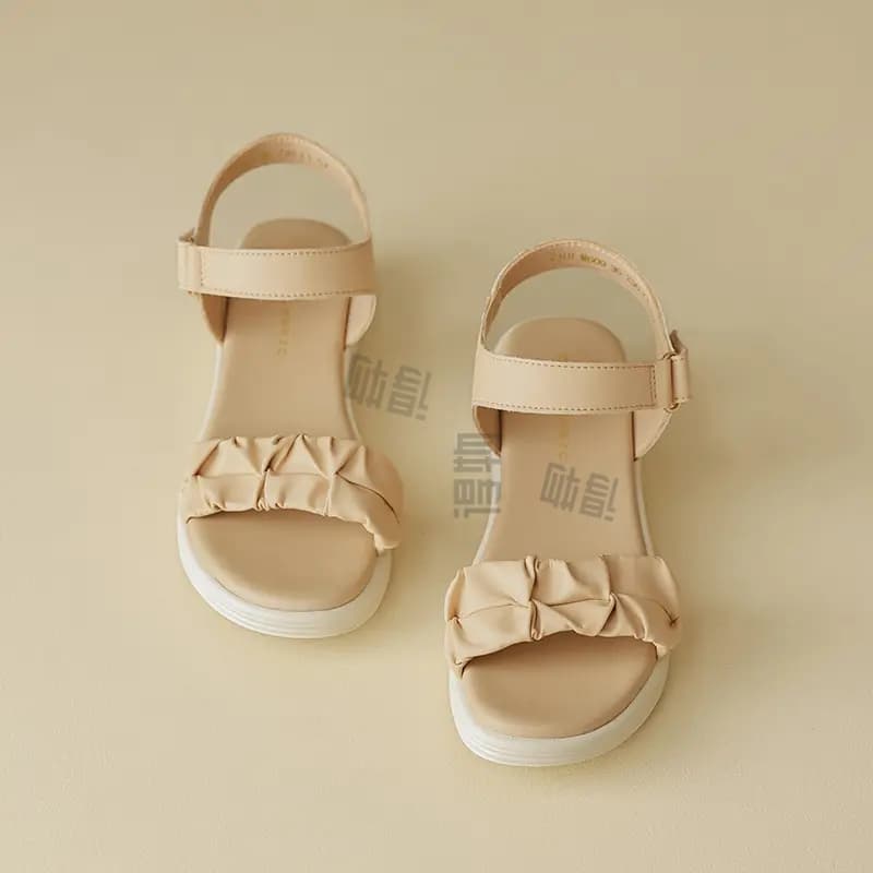 ZHRZEZE Pleated Sweet Versatile Platform Comfort Soft Simple Design Convenient Hook-and-Loop Strap Sandals 4cm Women's 7