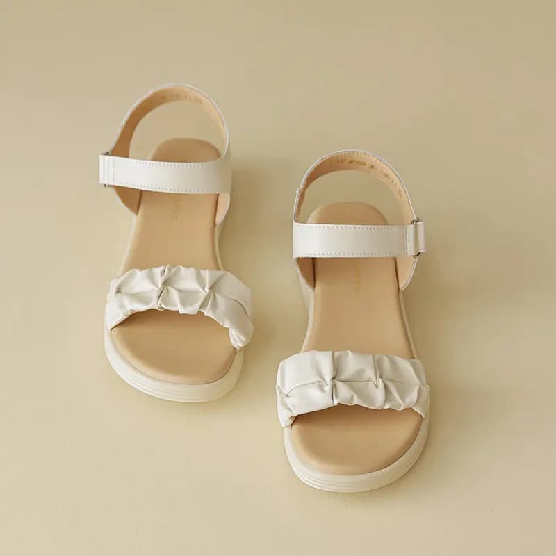 ZHRZEZE Pleated Sweet Versatile Platform Comfort Soft Simple Design Convenient Hook-and-Loop Strap Sandals 4cm Women's 14