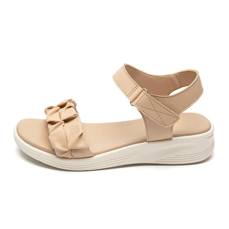ZHRZEZE Pleated Sweet Versatile Platform Comfort Soft Simple Design Convenient Hook-and-Loop Strap Sandals 4cm Women's