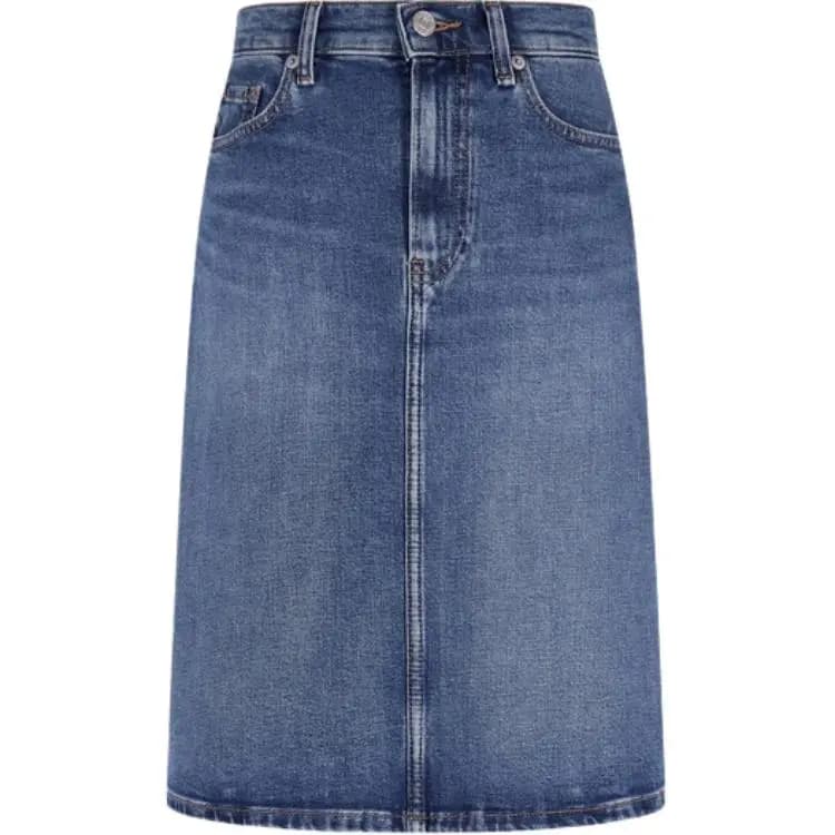 Tommy Hilfiger Qadın Denim Uzun Ətək Mavi