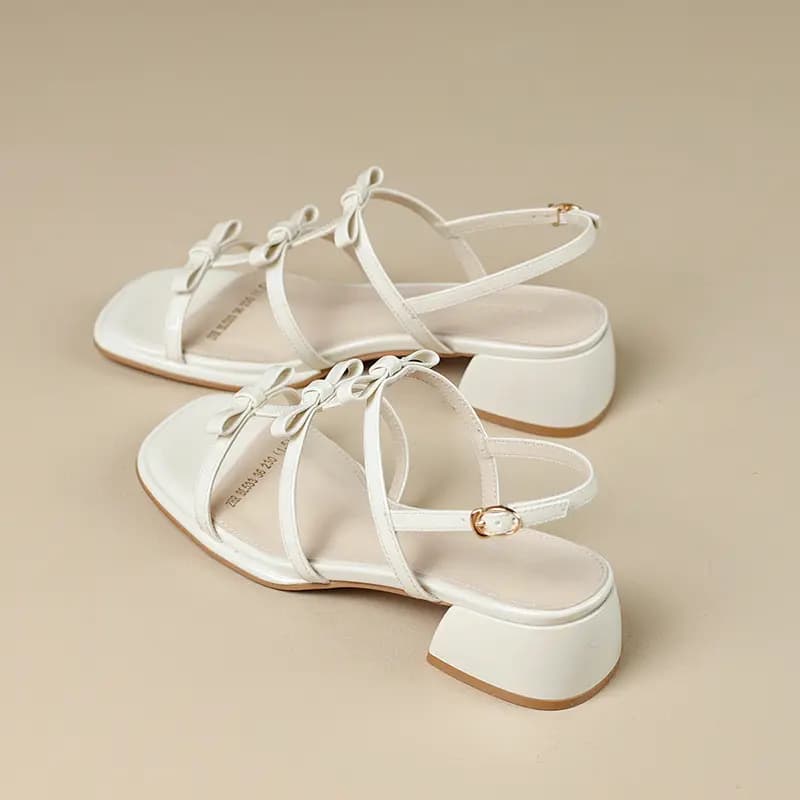 ZHR Sweet Bow Patent Leather Shiny Braided Line Roman Holiday Style Beach Oil Painting Girly Fashion Versatile Lightweight Breathable Comfortable Elegant Single Strap Sandals Women's 14