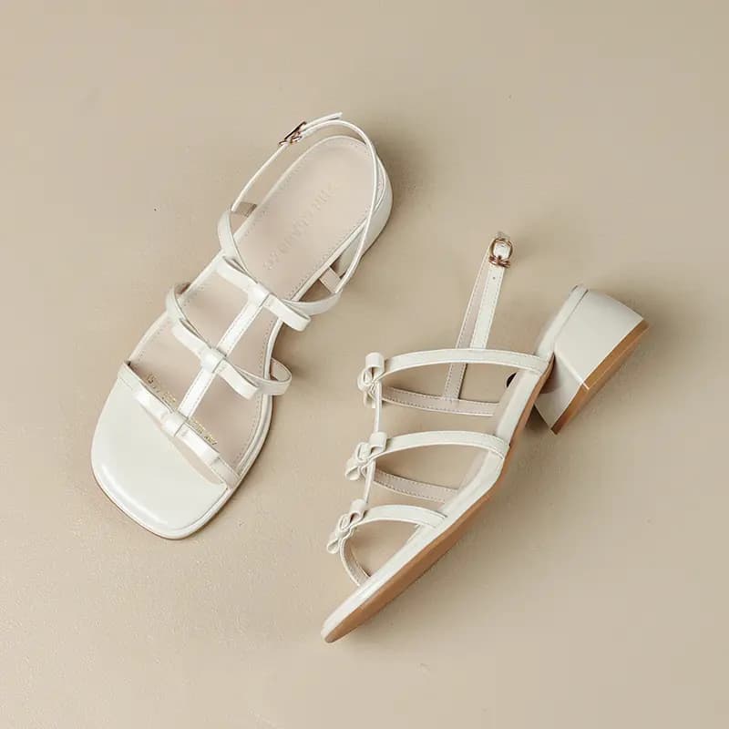 ZHR Sweet Bow Patent Leather Shiny Braided Line Roman Holiday Style Beach Oil Painting Girly Fashion Versatile Lightweight Breathable Comfortable Elegant Single Strap Sandals Women's 13