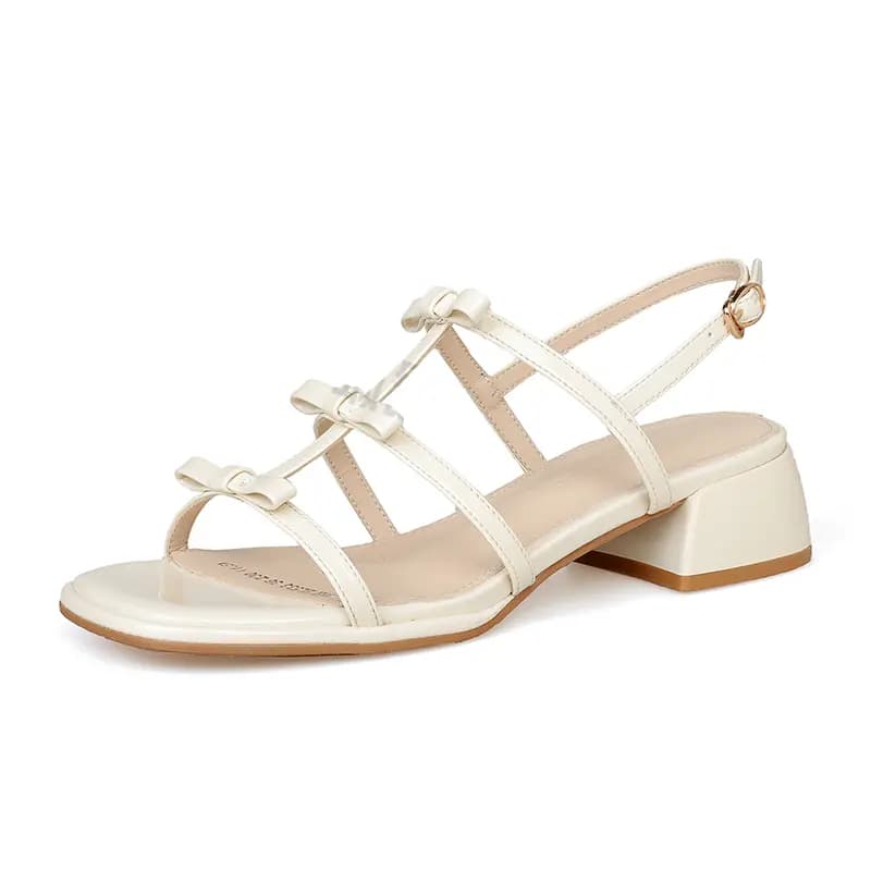 ZHR Sweet Bow Patent Leather Shiny Braided Line Roman Holiday Style Beach Oil Painting Girly Fashion Versatile Lightweight Breathable Comfortable Elegant Single Strap Sandals Women's 9