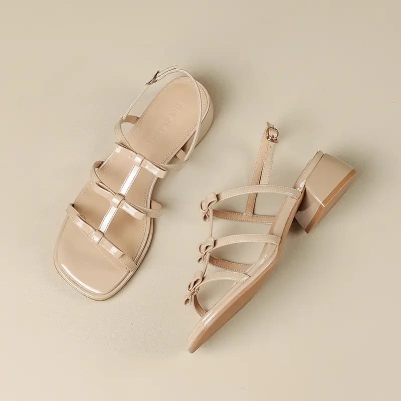 ZHR Sweet Bow Patent Leather Shiny Braided Line Roman Holiday Style Beach Oil Painting Girly Fashion Versatile Lightweight Breathable Comfortable Elegant Single Strap Sandals Women's 6