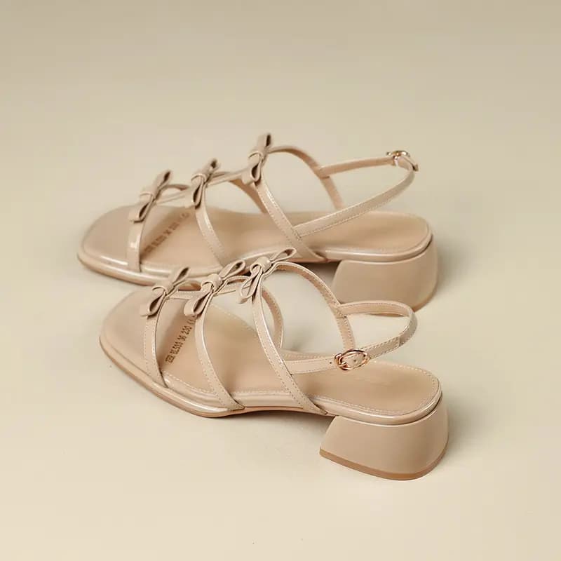 ZHR Sweet Bow Patent Leather Shiny Braided Line Roman Holiday Style Beach Oil Painting Girly Fashion Versatile Lightweight Breathable Comfortable Elegant Single Strap Sandals Women's 5