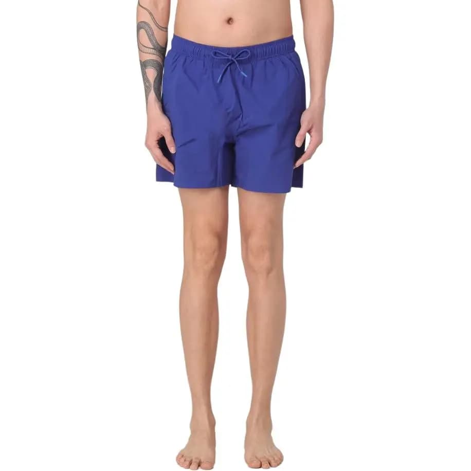 EMPORIO ARMANI Solid Color Logo Drawstring Swim Trunks Men's Blue 3