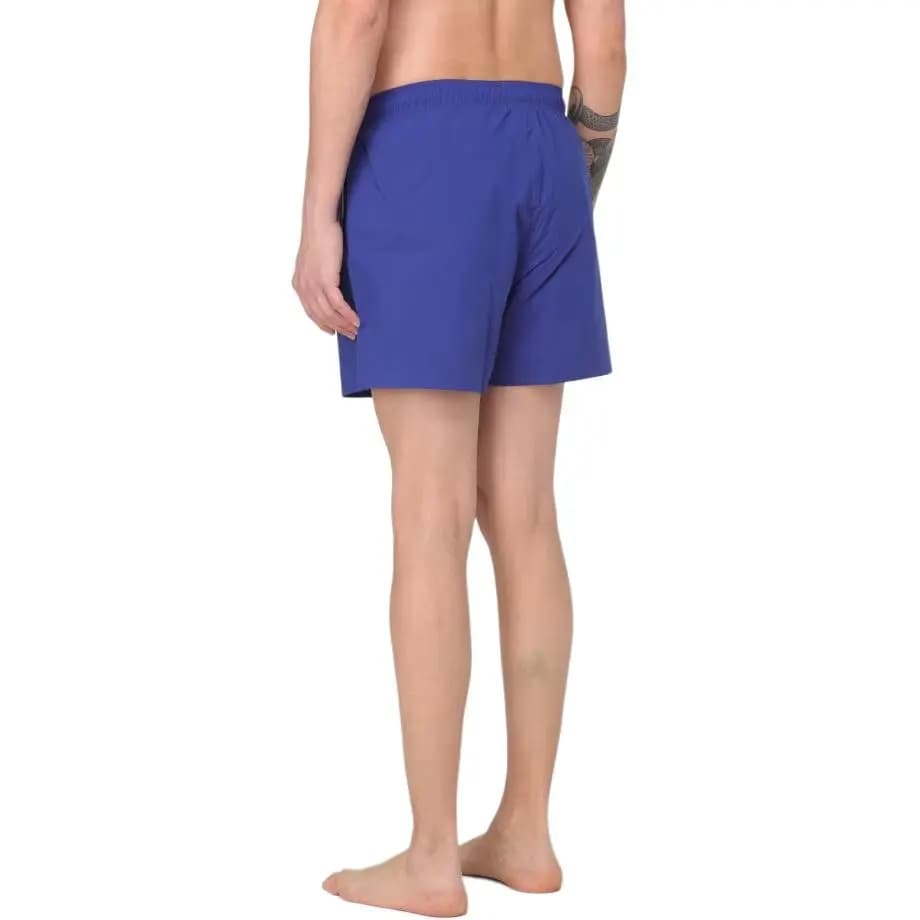 EMPORIO ARMANI Solid Color Logo Drawstring Swim Trunks Men's Blue 4