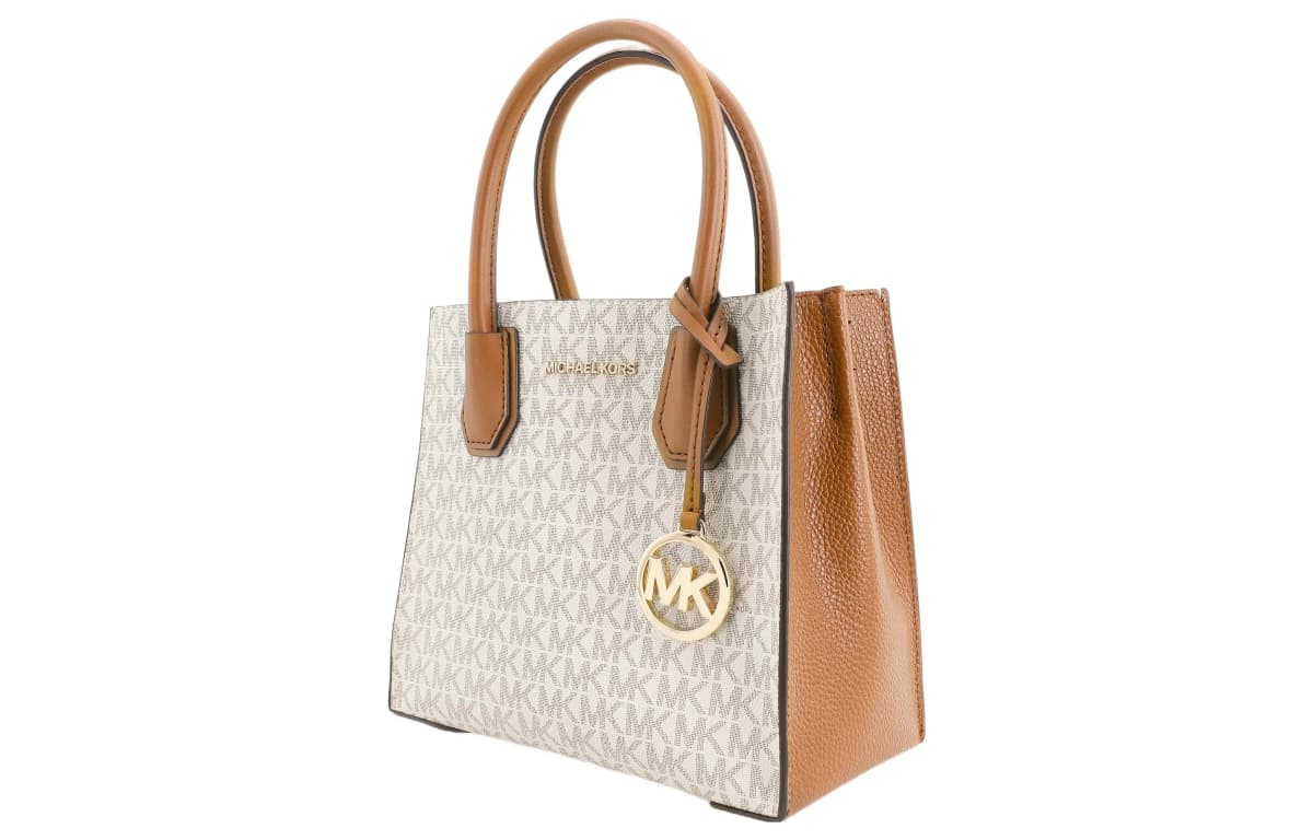 MICHAEL KORS Cow Leather Artificial Leather Trunk Bag Handbag Shoulder Bag Medium Size Women's Vanilla White 2