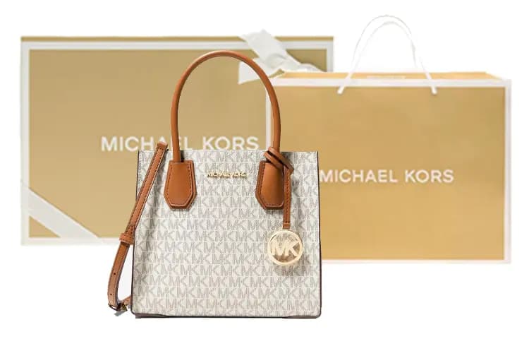 MICHAEL KORS Cow Leather Artificial Leather Trunk Bag Handbag Shoulder Bag Medium Size Women's Vanilla White 8